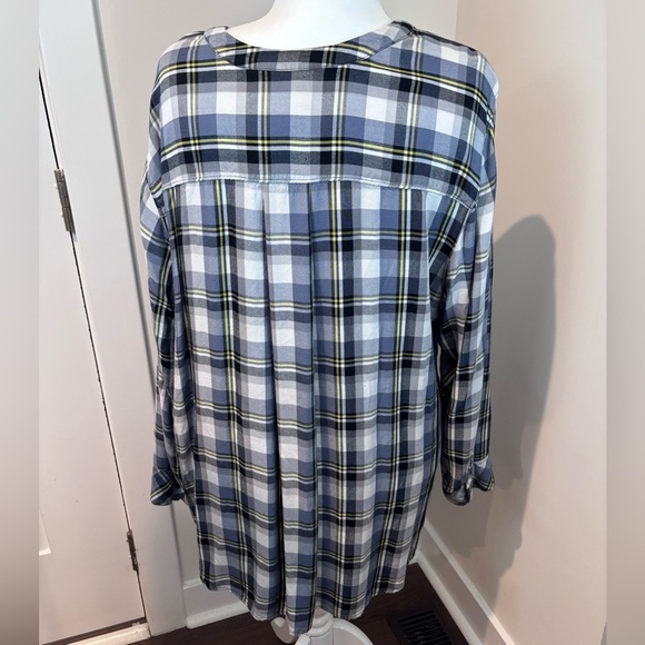 Lane Bryant Plaid Tunic Top Size 28 Blue Gray Black Rayon Long Sleeve - Picture 10 of 16
